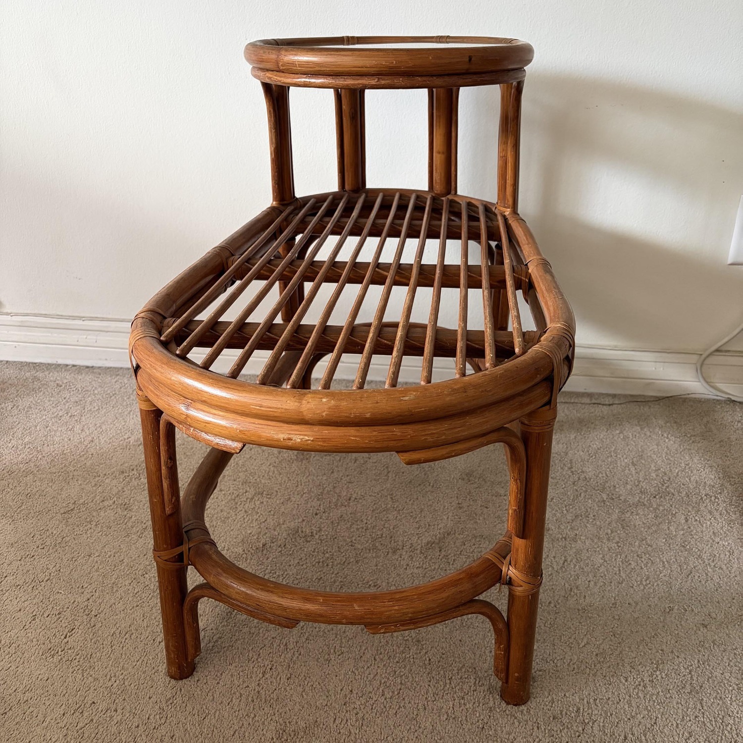 Vintage Rattan Gossip Bench with Glass Top - image-4