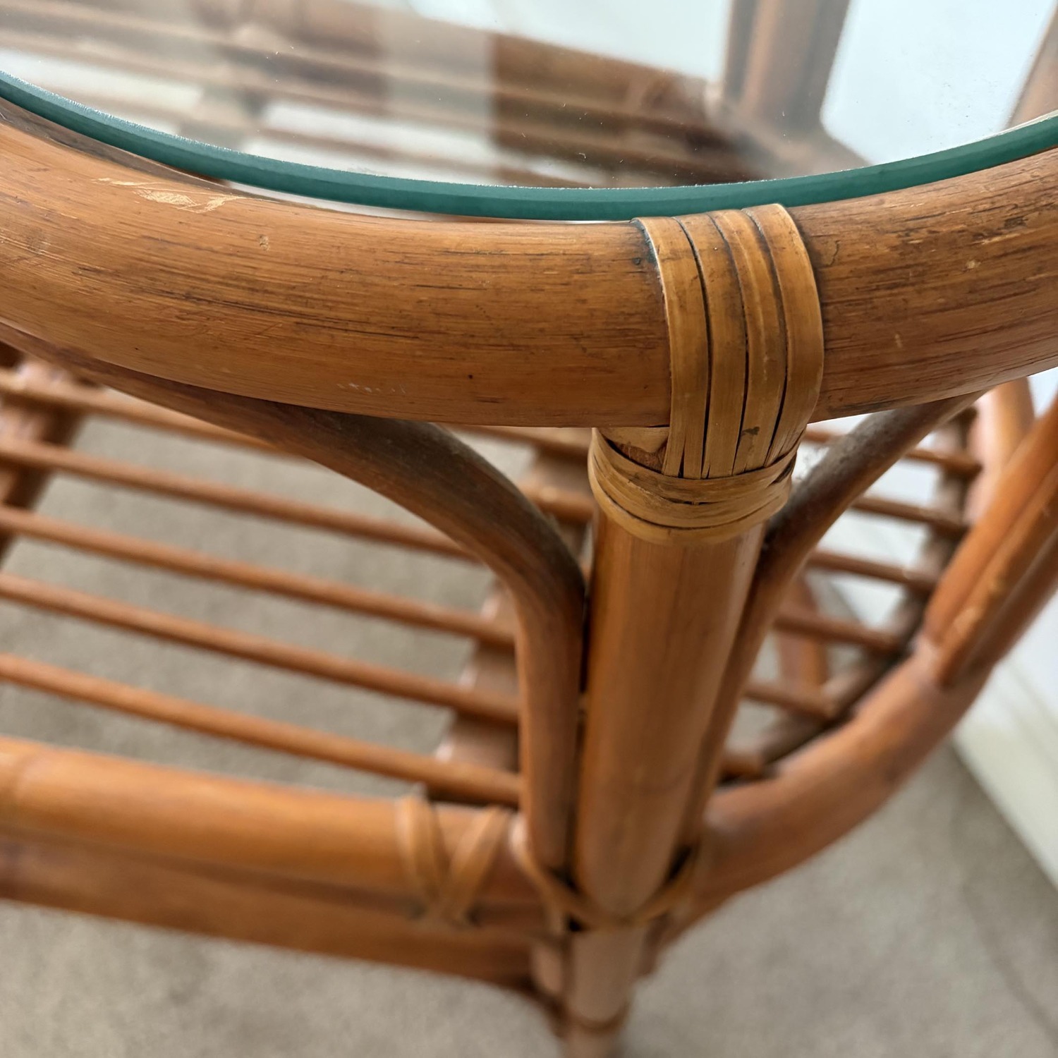 Vintage Rattan Gossip Bench with Glass Top - image-3