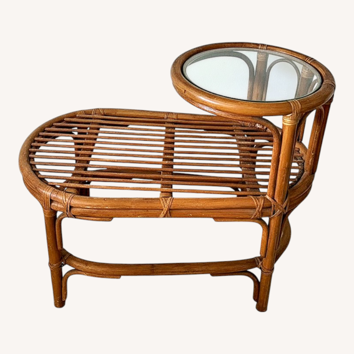 Vintage Rattan Gossip Bench with Glass Top - image-0