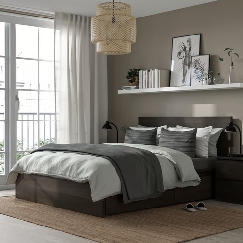 Used IKEA Malm Dark Brown Wood Queen Bed for sale on AptDeco