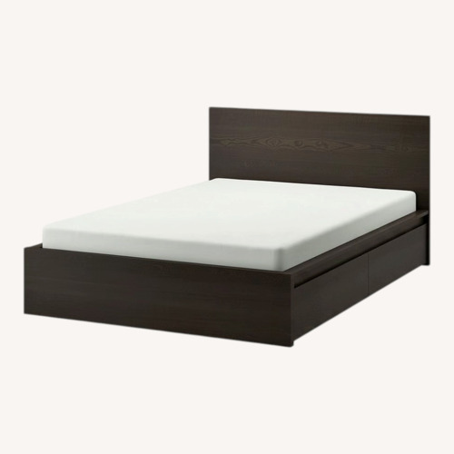 Used IKEA Malm Dark Brown Wood Queen Bed for sale on AptDeco