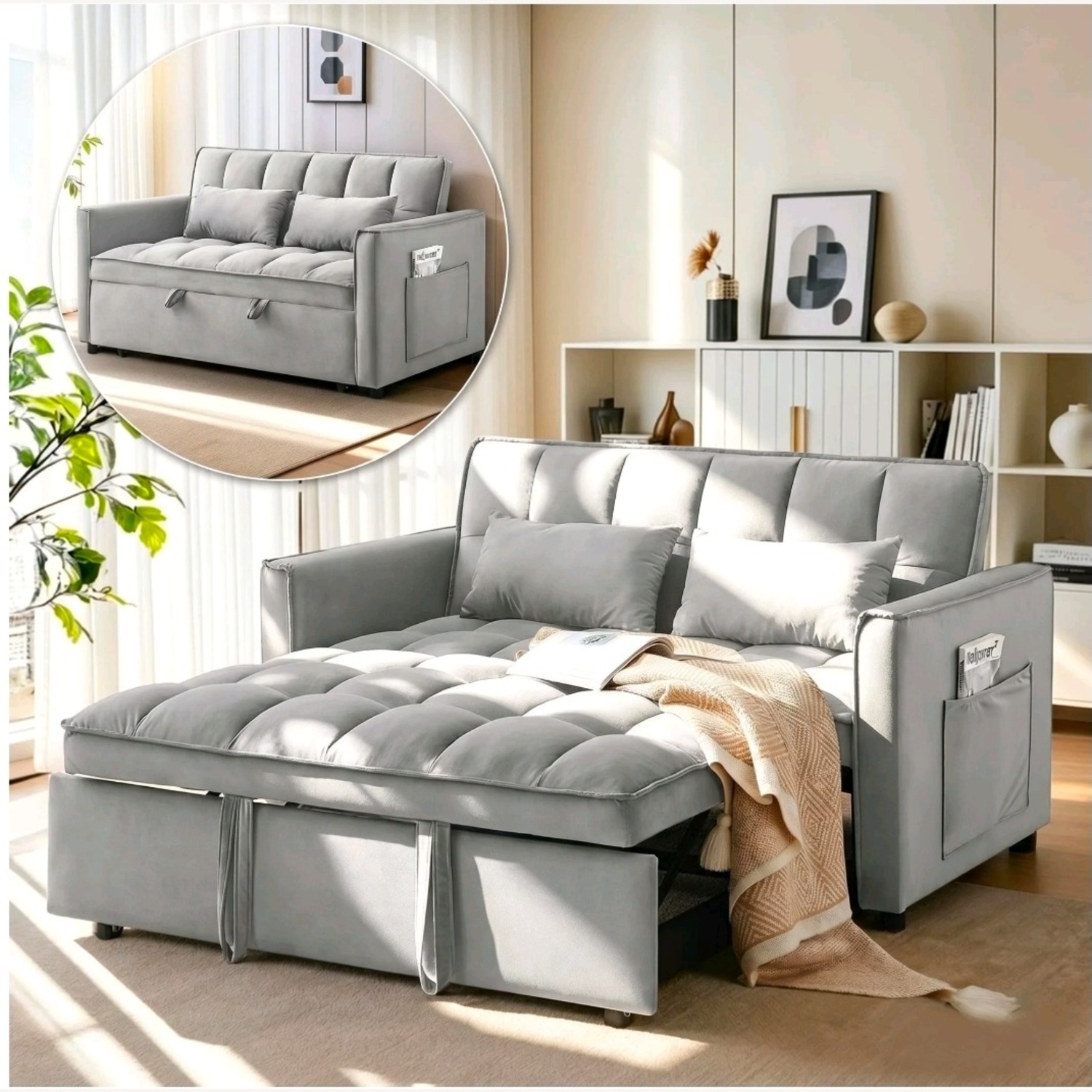 Velvet Sleeper Sofa - image-1