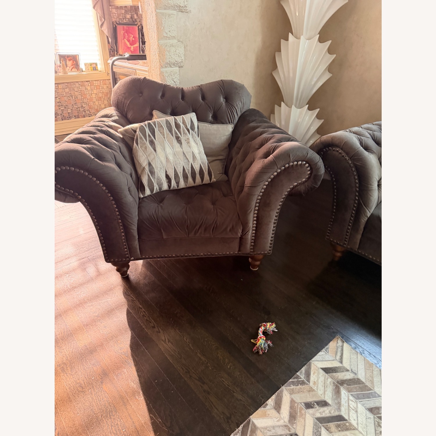Raymour & Flanigan Dutchess Dark Gray Velvet Armchair - image-1