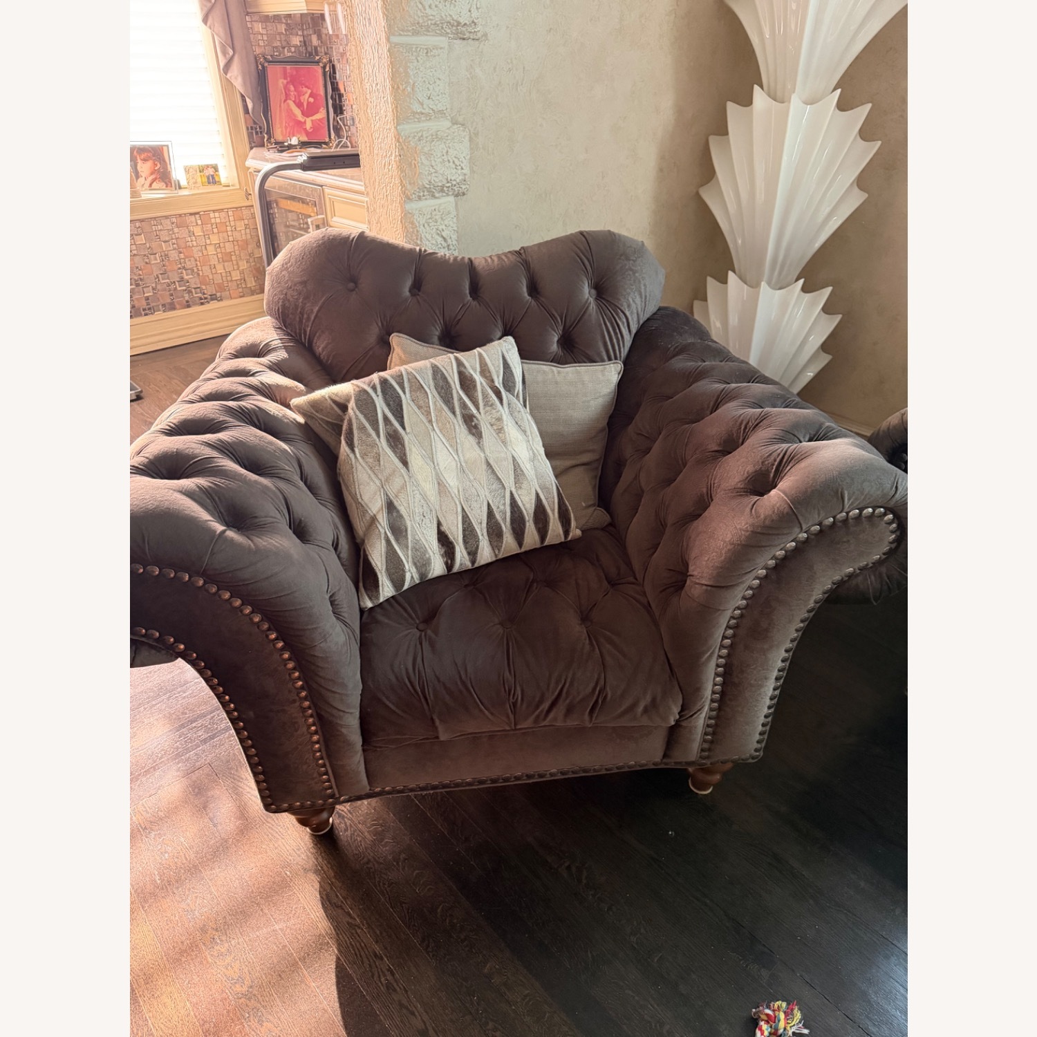 Raymour & Flanigan Dutchess Dark Gray Velvet Armchair - image-3