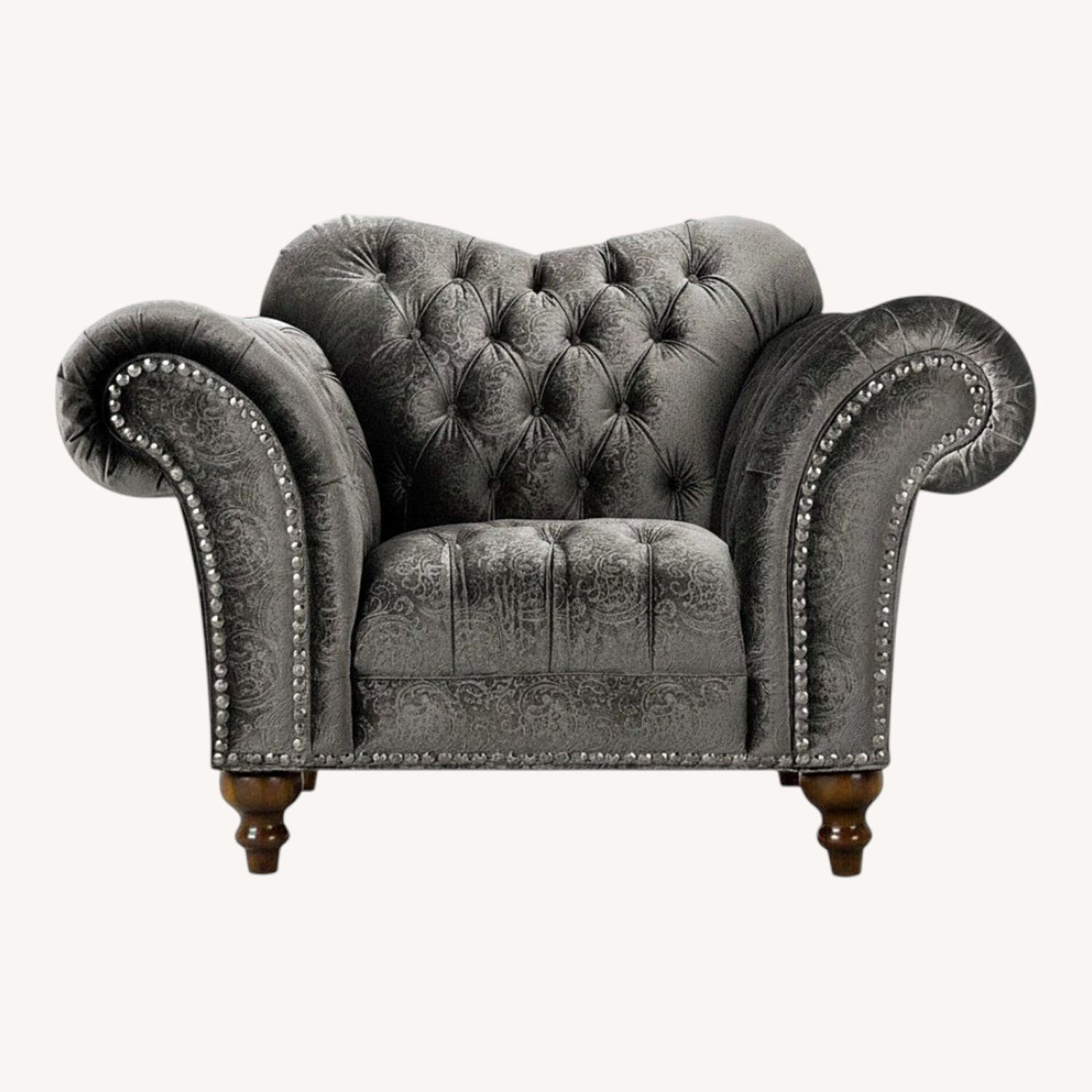 Raymour & Flanigan Dutchess Dark Gray Velvet Armchair - image-0