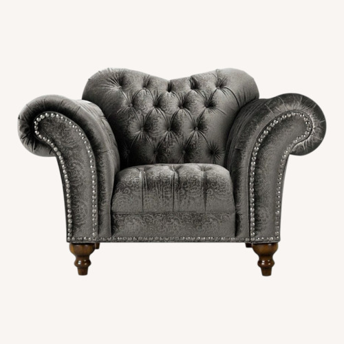 Used Raymour & Flanigan Dutchess Dark Gray Velvet Armchair for sale on AptDeco