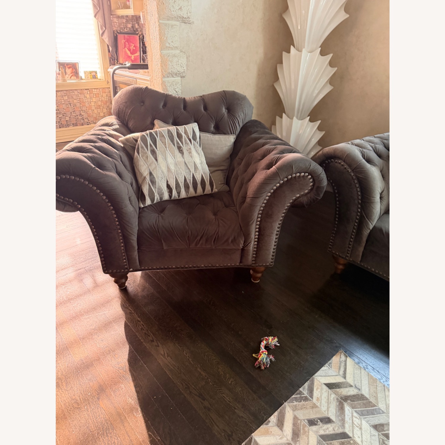 Raymour & Flanigan Dutchess Dark Gray Velvet Armchair - image-2