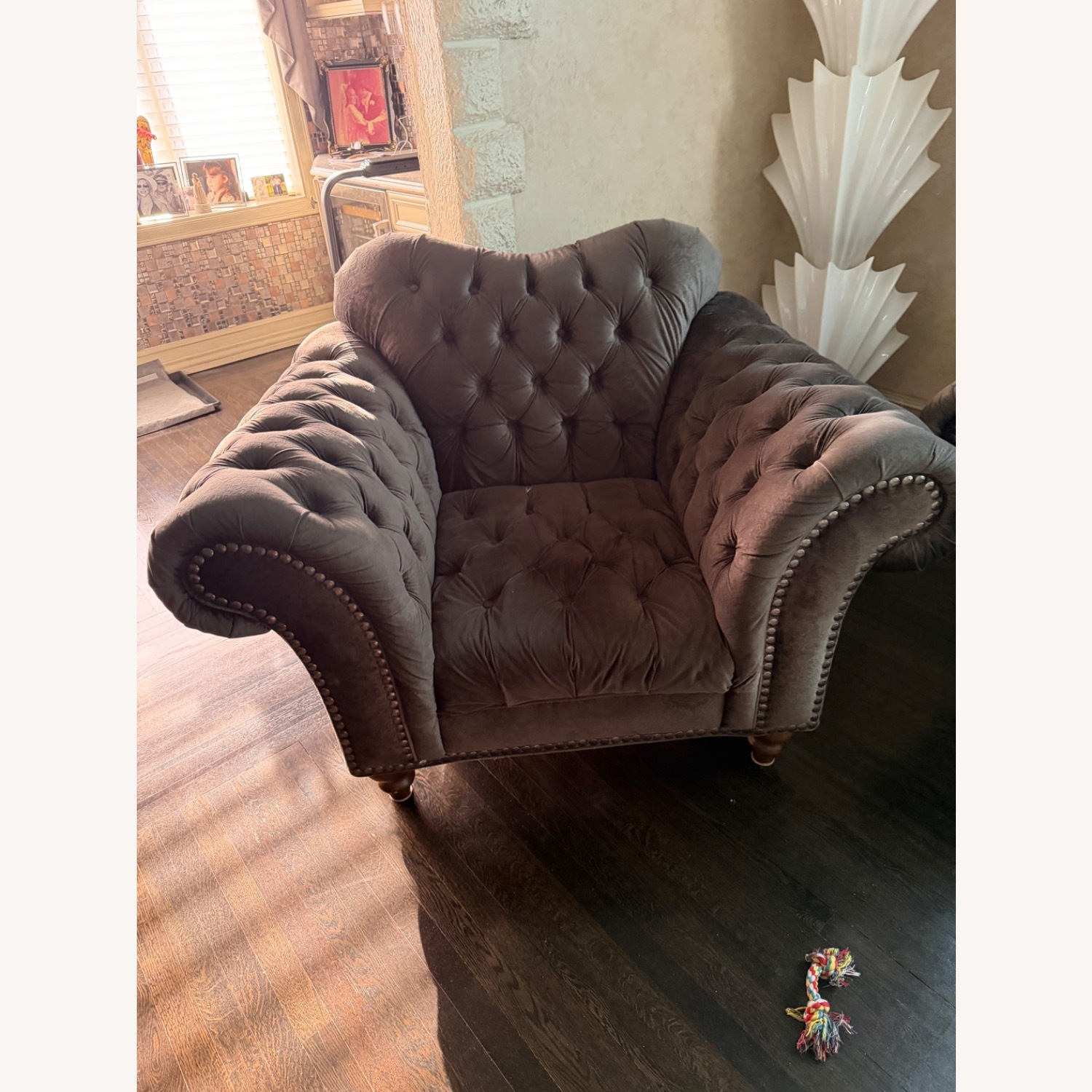 Raymour & Flanigan Dutchess Dark Gray Velvet Armchair - image-4