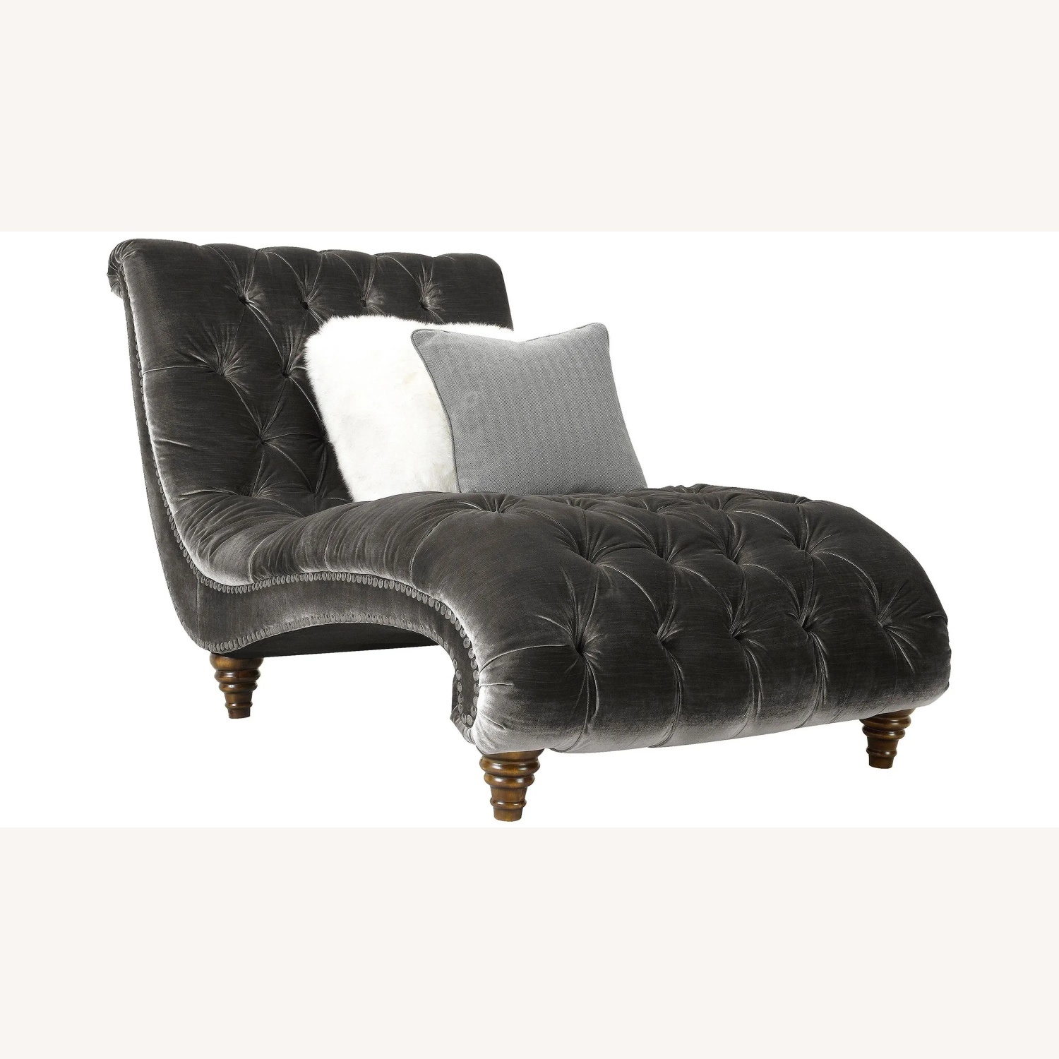Raymour & Flanigan Dark Gray Velvet Chaise Lounge - image-5