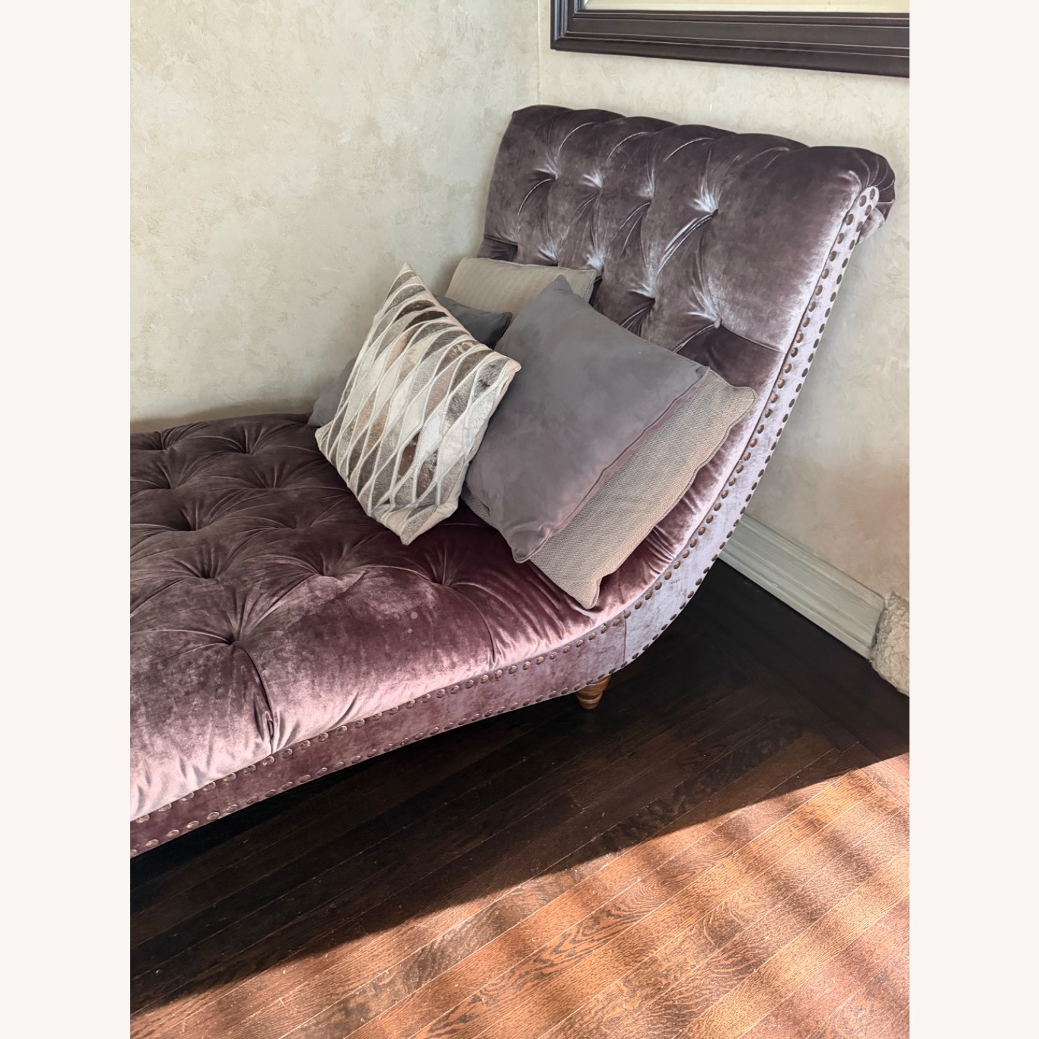 Raymour & Flanigan Dark Gray Velvet Chaise Lounge - image-4