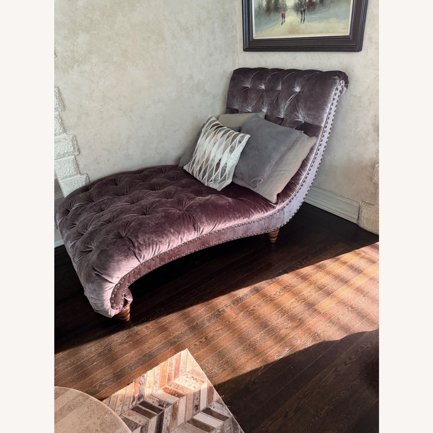 Raymour & Flanigan Dark Gray Velvet Chaise Lounge - image-3