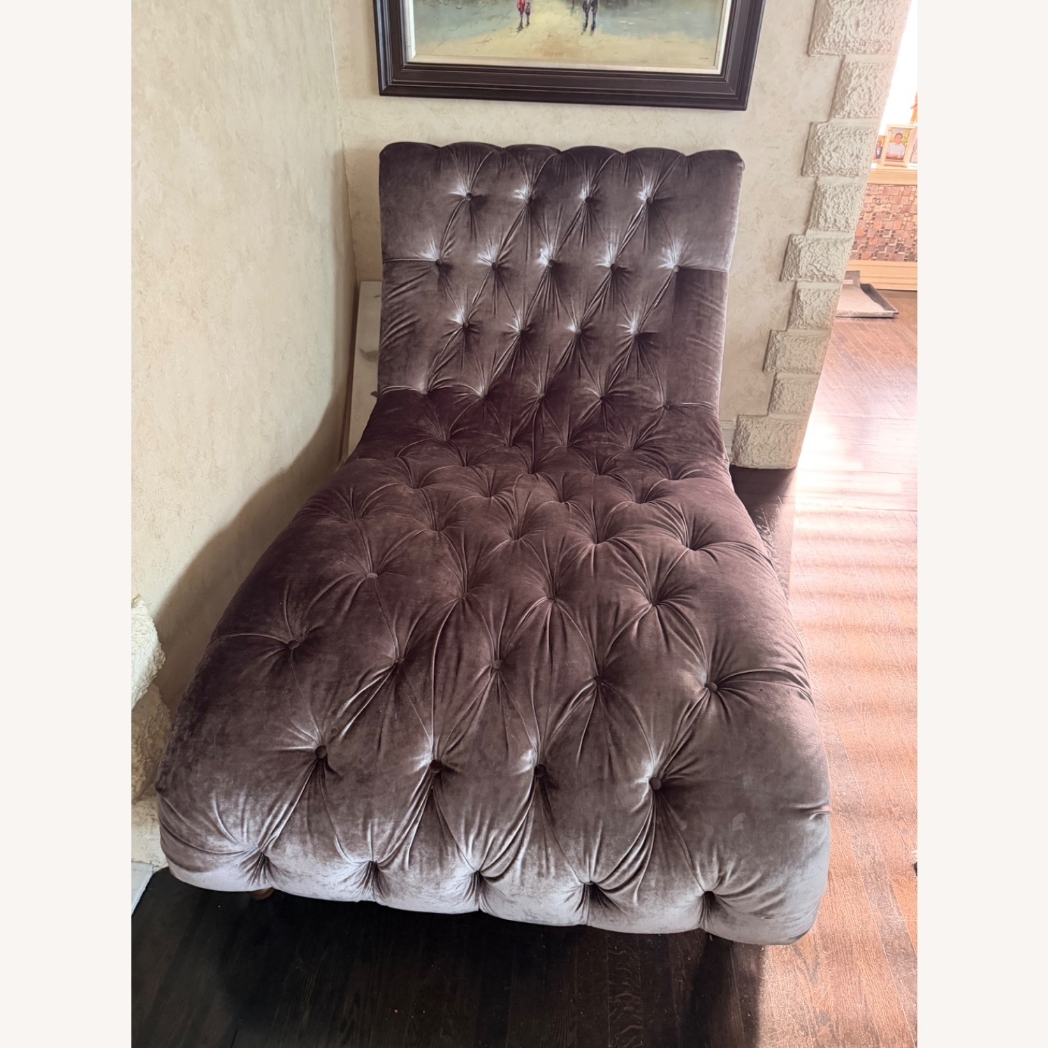 Raymour & Flanigan Dark Gray Velvet Chaise Lounge - image-2