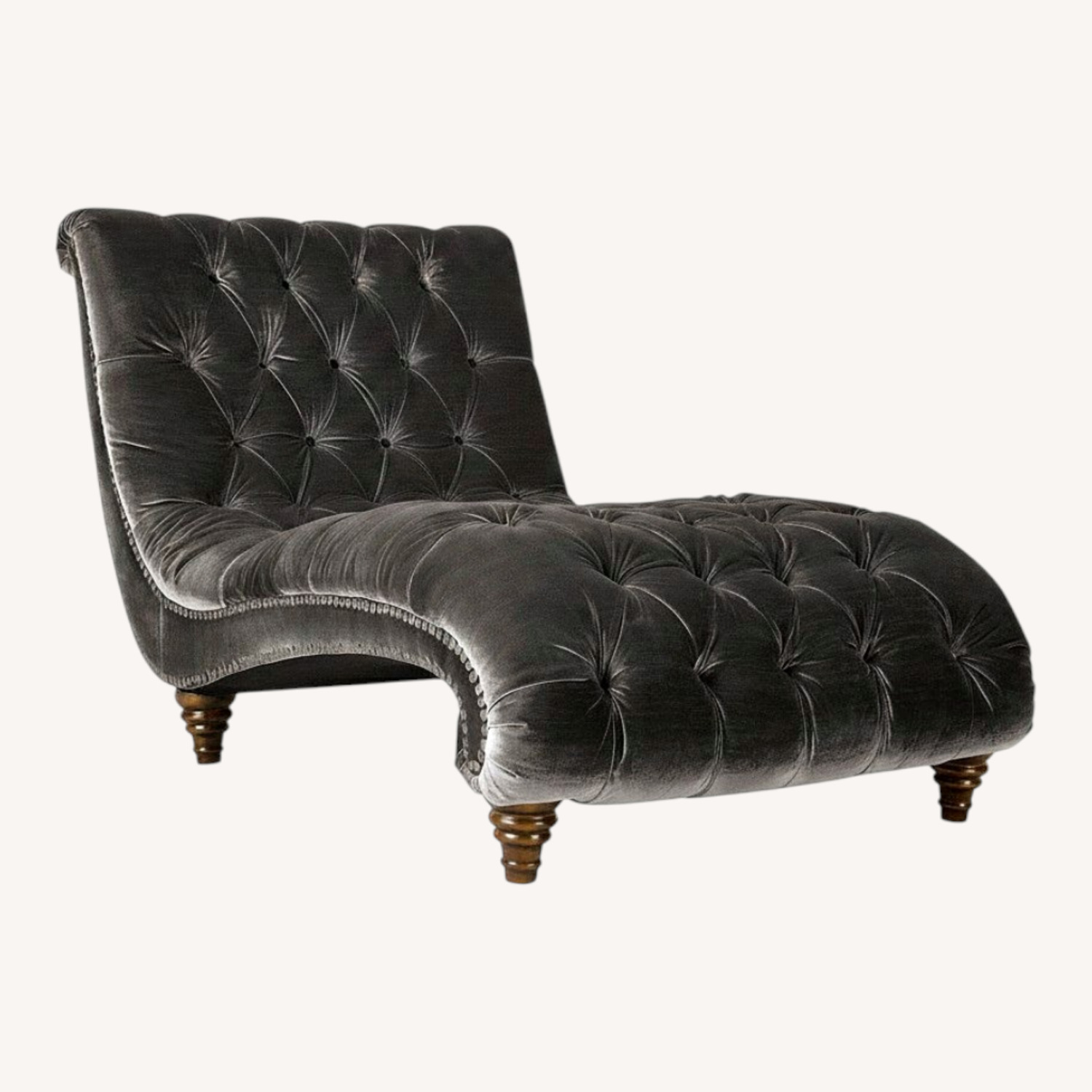 Raymour & Flanigan Dark Gray Velvet Chaise Lounge - image-0
