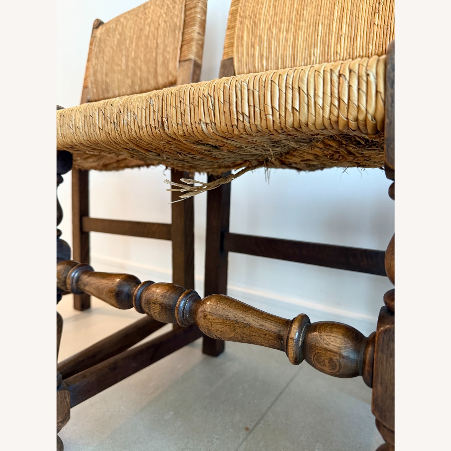 4 Vintage French Rush Dining Chairs - 1940s - image-5