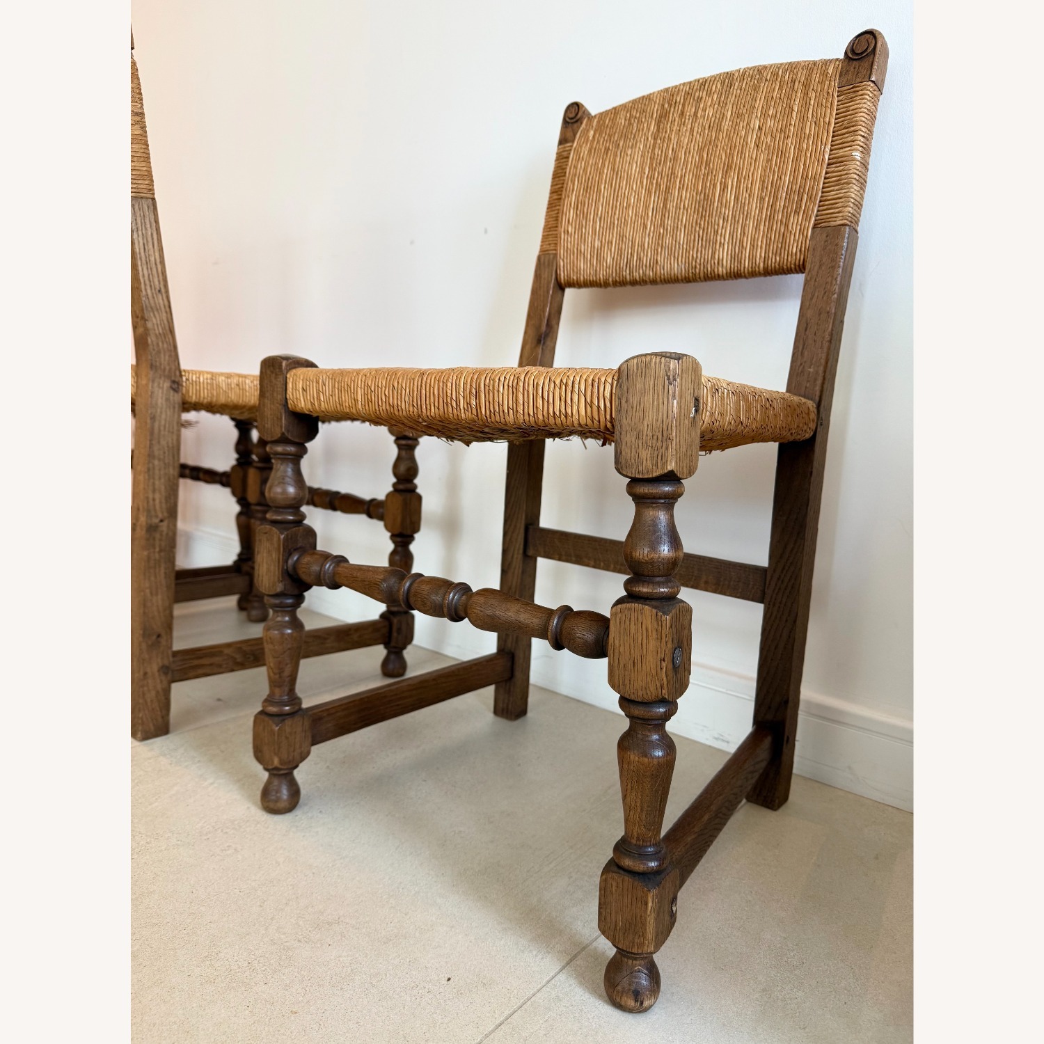 4 Vintage French Rush Dining Chairs - 1940s - image-3