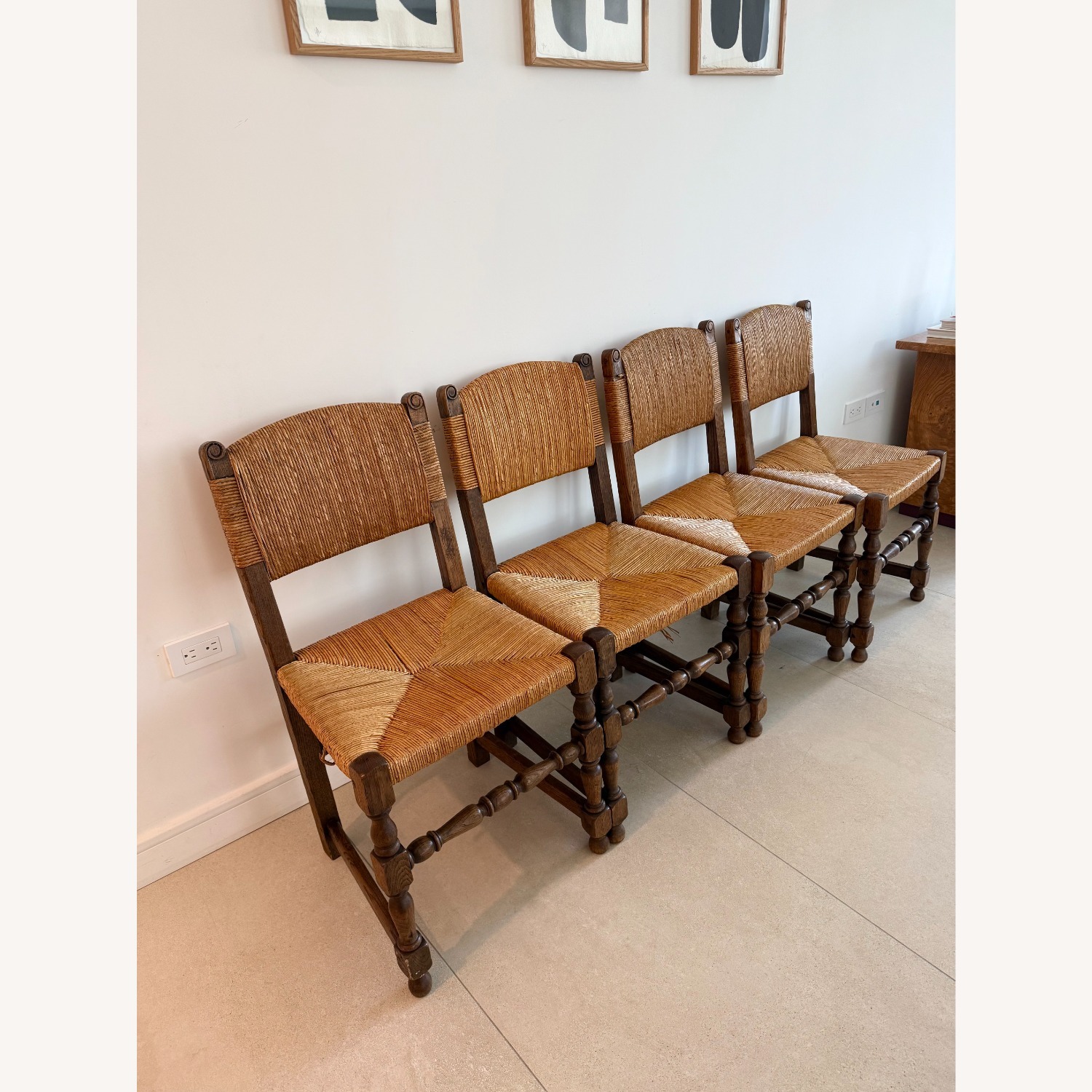 4 Vintage French Rush Dining Chairs - 1940s - image-2