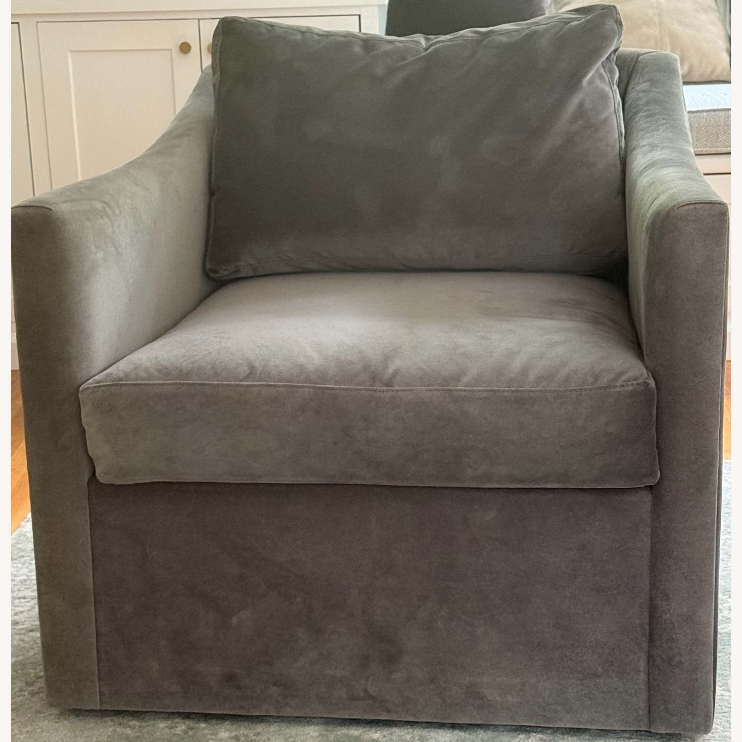 Restoration Hardware Oliver Light Gray Velvet Armchair - image-1