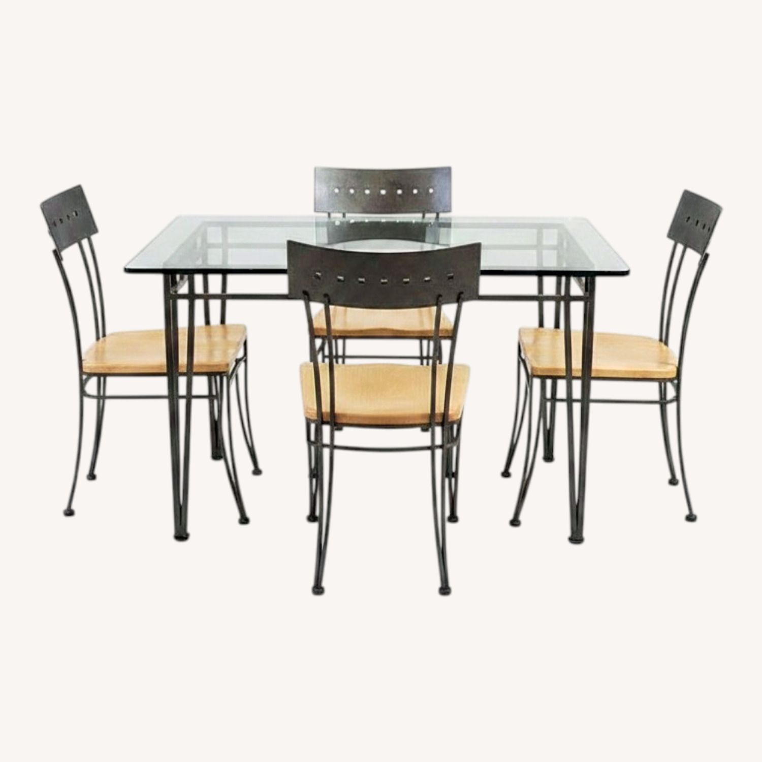 Glass Dining Set With 6 Chairs - Wood and Metal - image-0