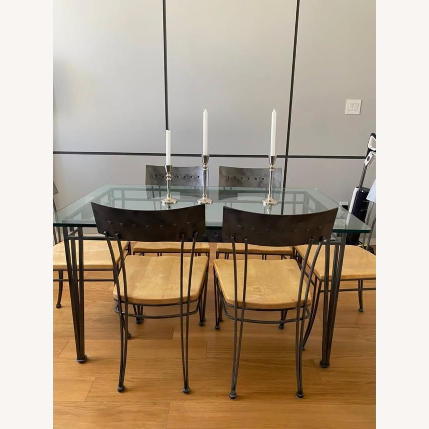 Glass Dining Set With 6 Chairs - Wood and Metal - image-2