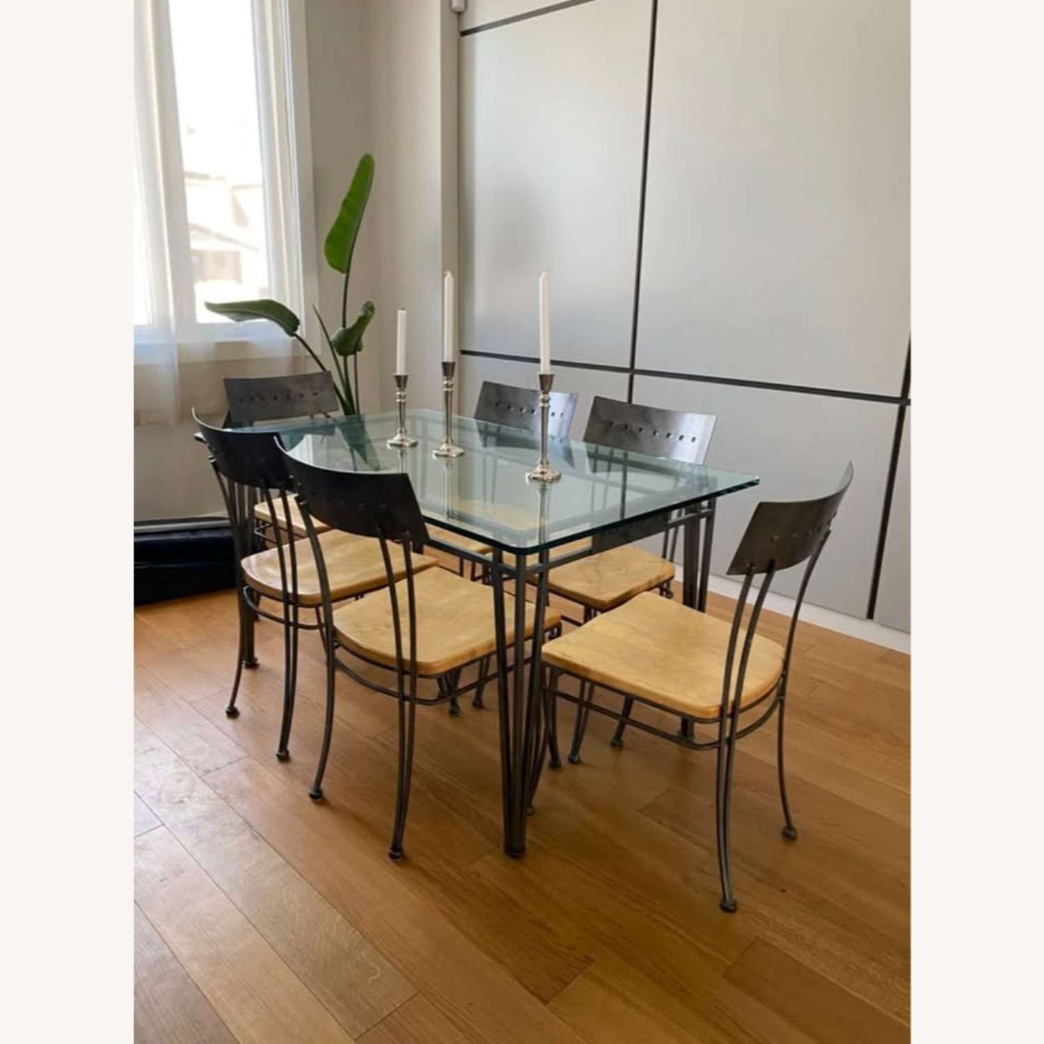 Glass Dining Set With 6 Chairs - Wood and Metal - image-1