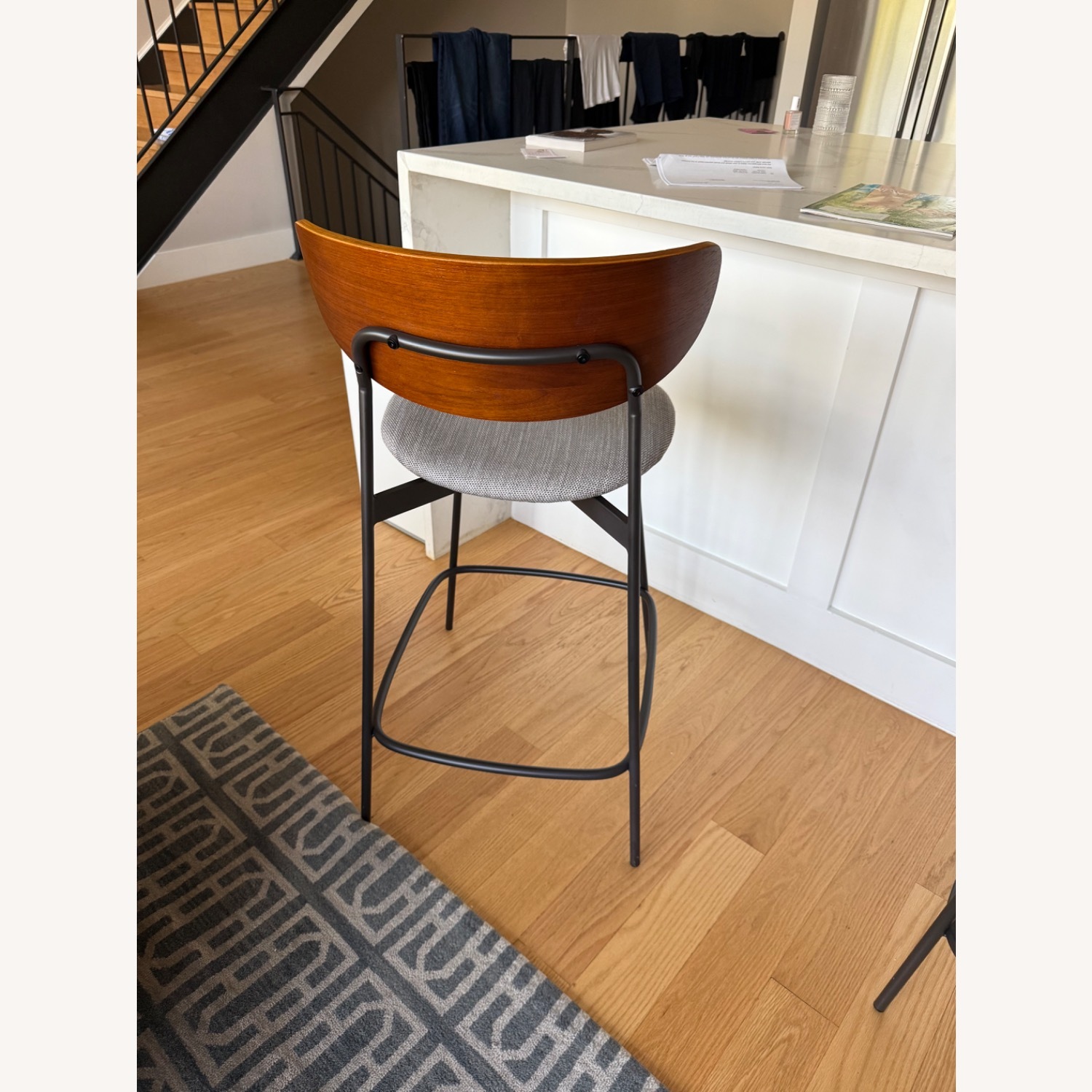 West Elm Modern Petal Dark Gray Wood Stool - image-2