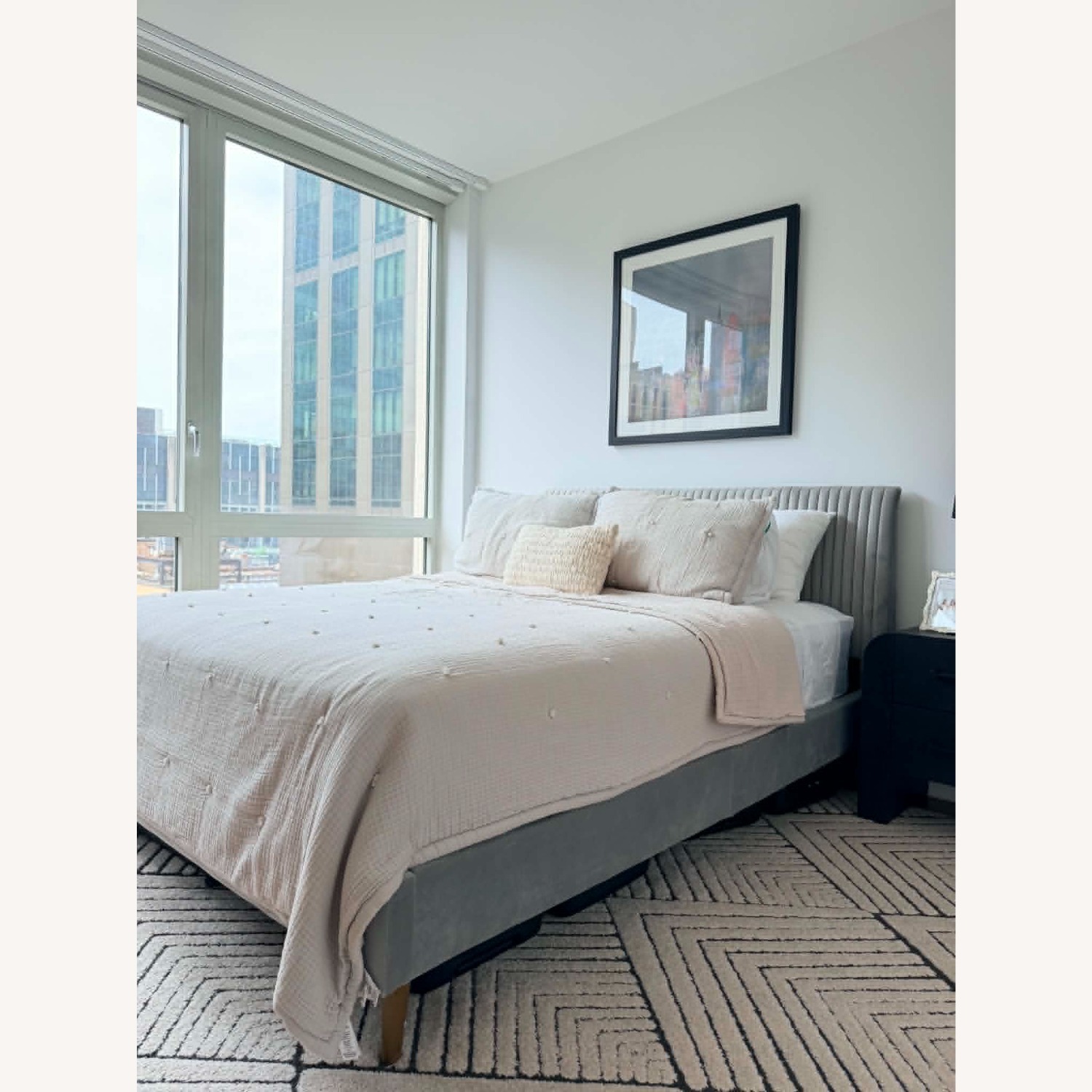 Velvet Upholstered Queen Headboard & Modern Frame - image-2
