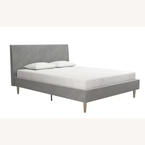Used Velvet Upholstered Queen Headboard & Modern Frame for sale on AptDeco