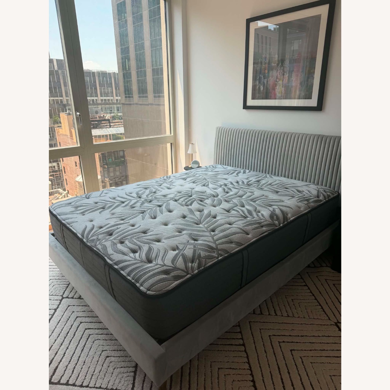 Velvet Upholstered Queen Headboard & Modern Frame - image-4