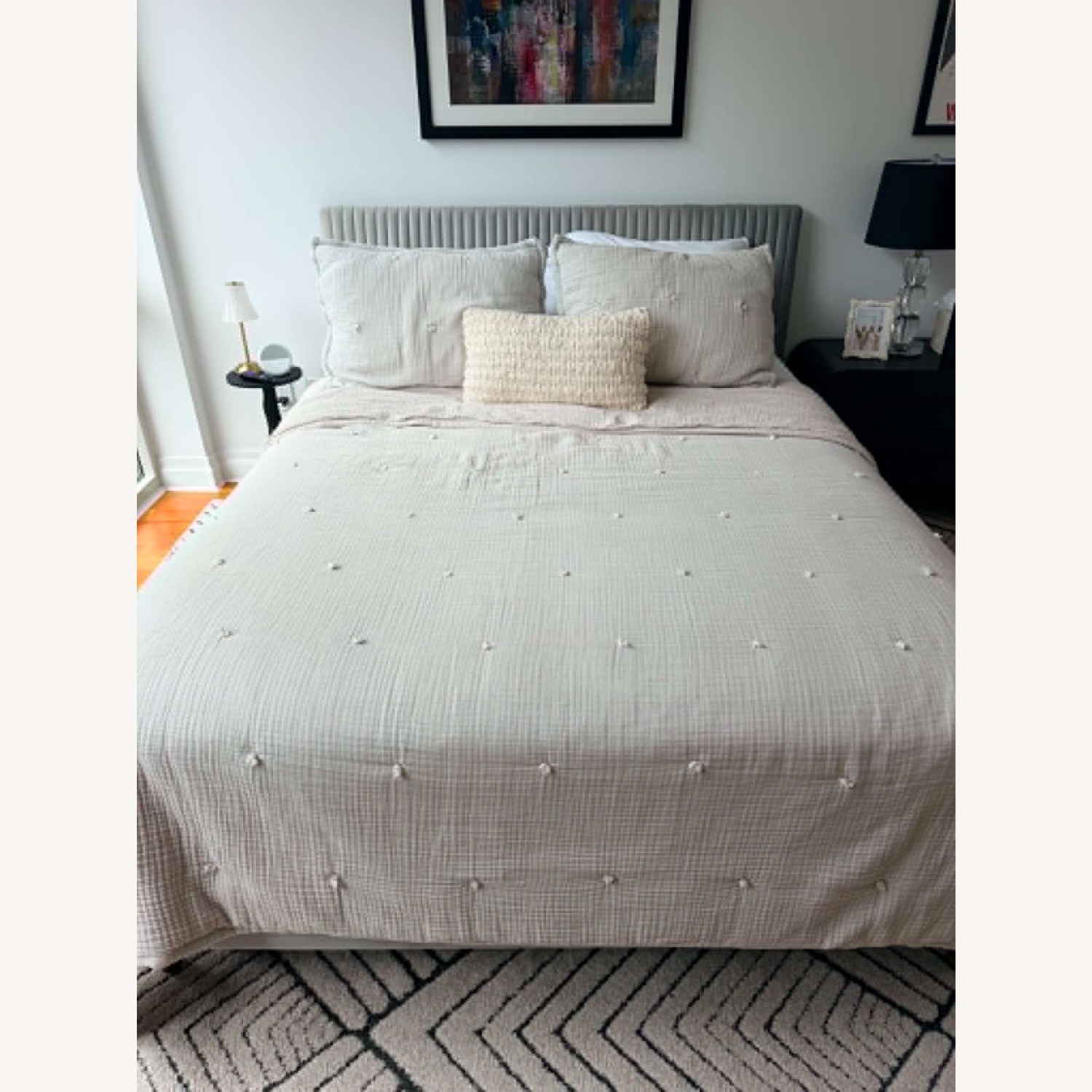 Velvet Upholstered Queen Headboard & Modern Frame - image-3