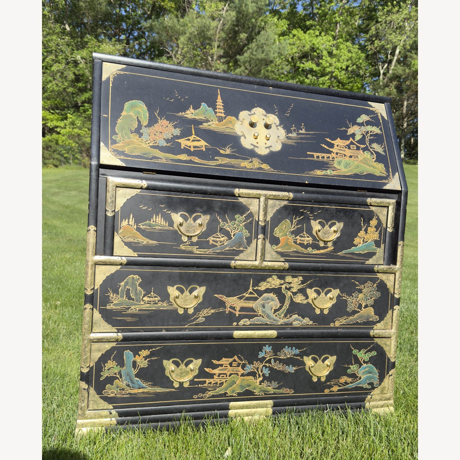 Vintage Chinoiserie Secretary Desk, Hand-Painted - image-1