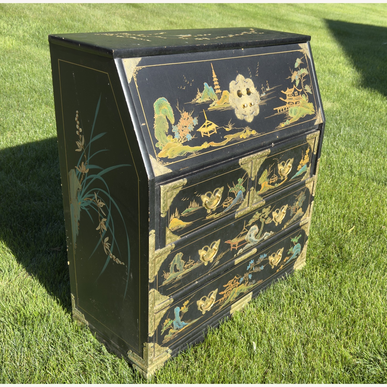 Vintage Chinoiserie Secretary Desk, Hand-Painted - image-2