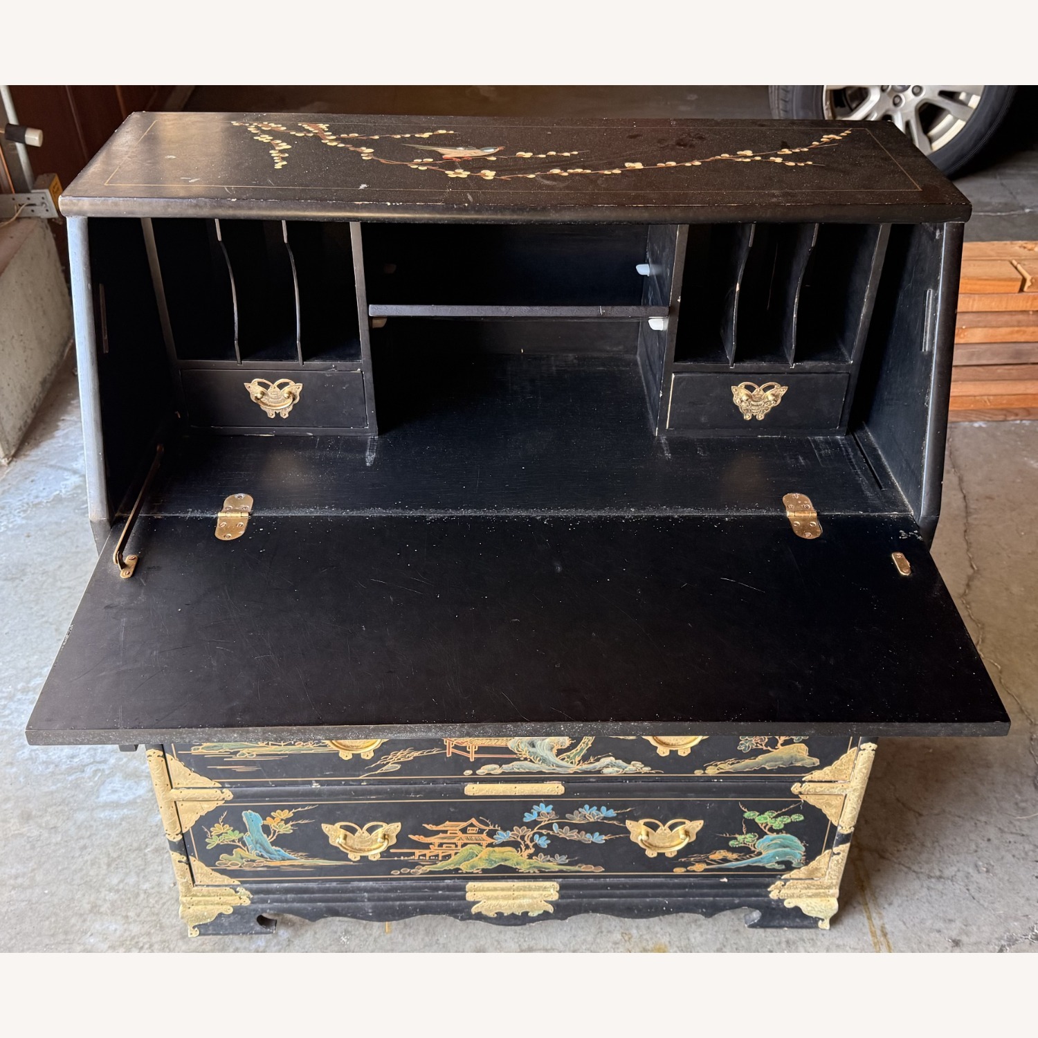 Vintage Chinoiserie Secretary Desk, Hand-Painted - image-7