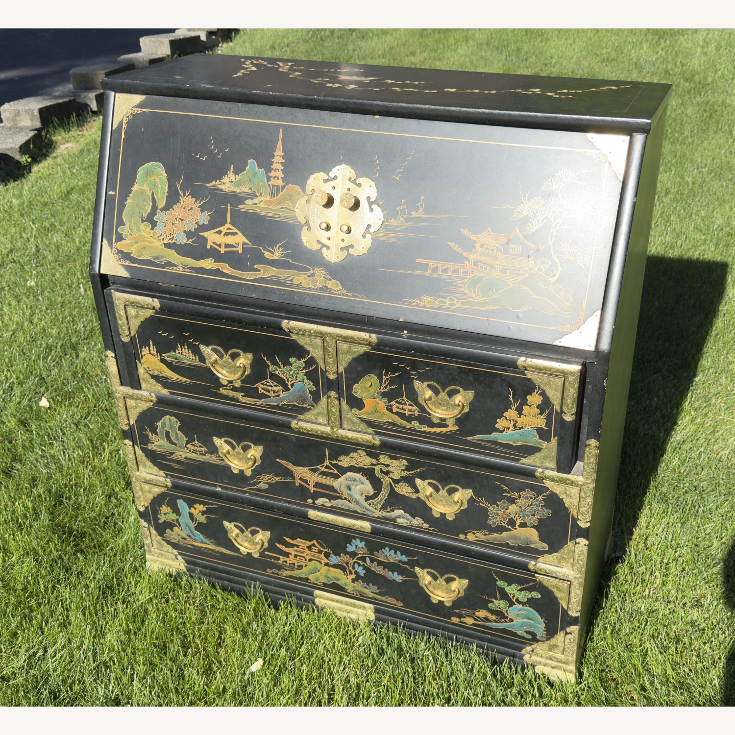 Vintage Chinoiserie Secretary Desk, Hand-Painted - image-3