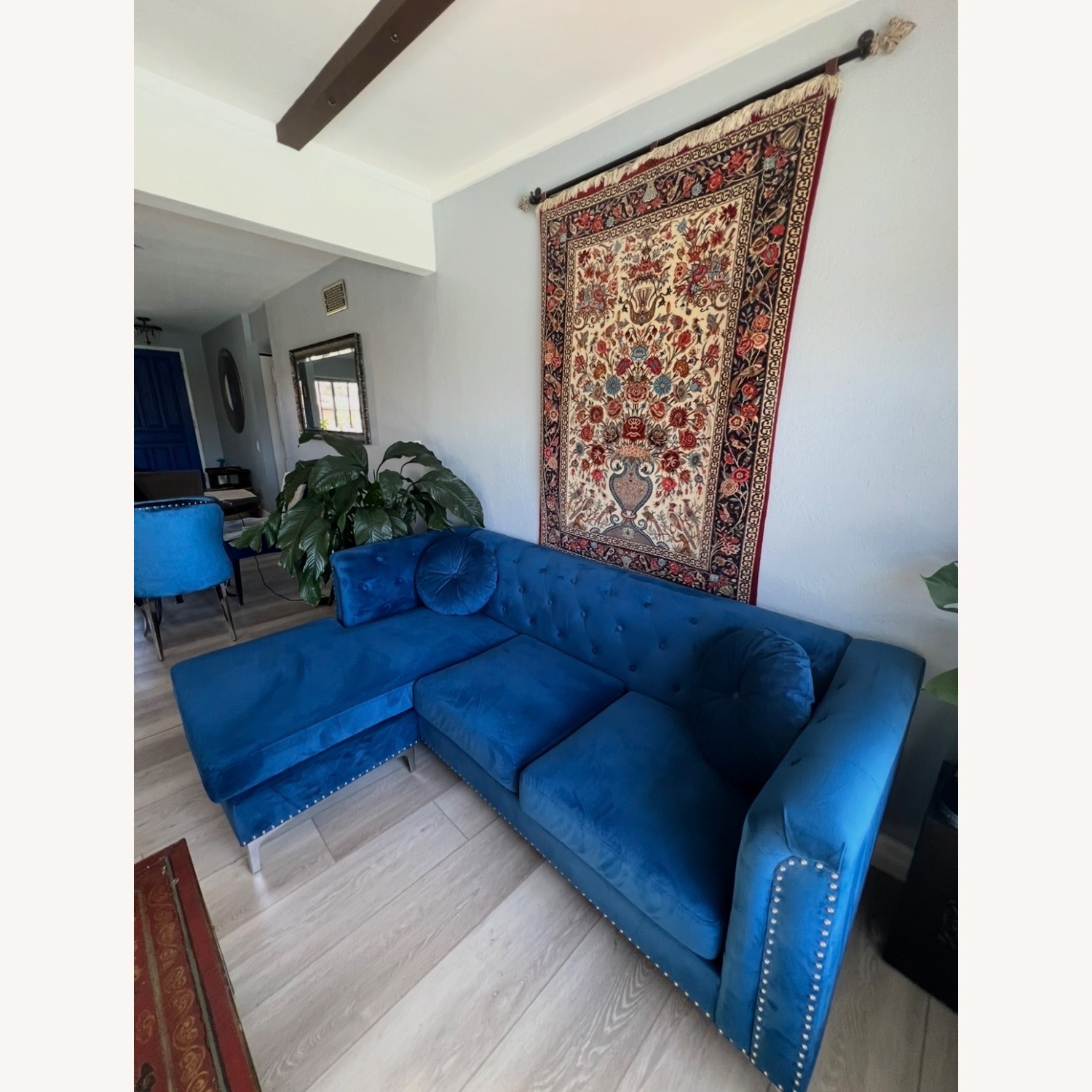 Blue Fabric Chaise Lounge - image-1