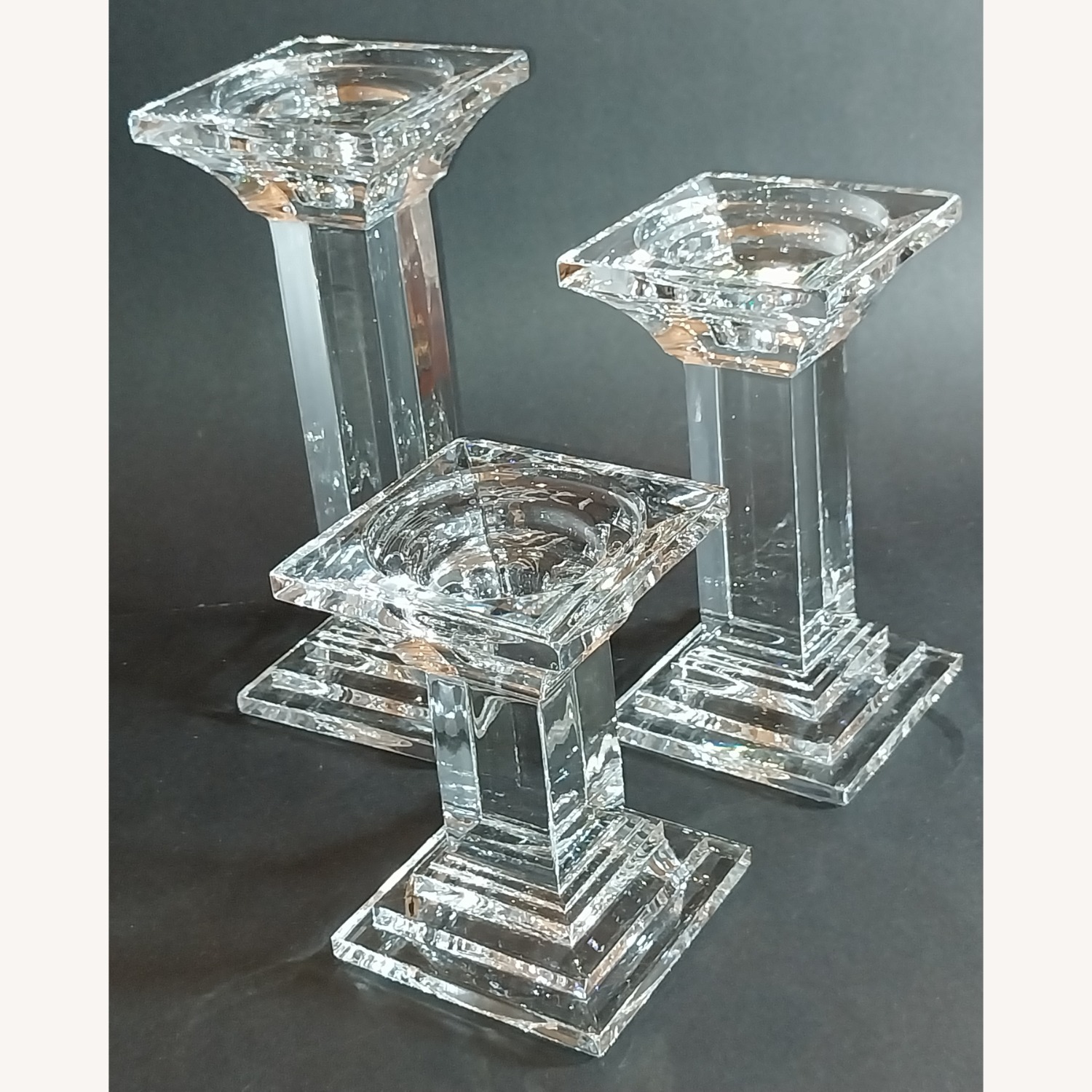 Crystal Candle Holders Pillar Style Set of 3  - image-1