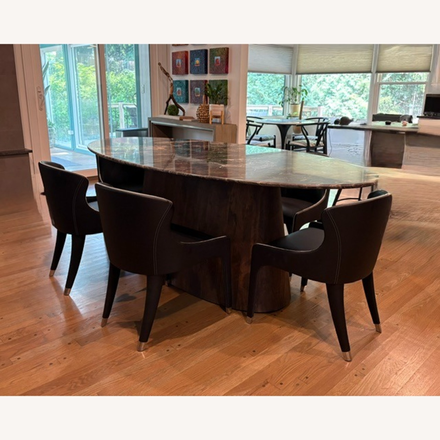 Roche Bobois Steeple Black Leather Dining Chairs - image-5