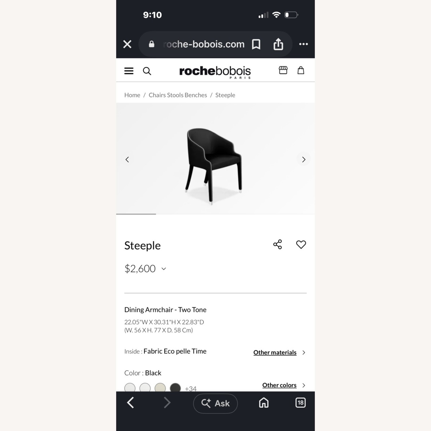 Roche Bobois Steeple Black Leather Dining Chairs - image-2