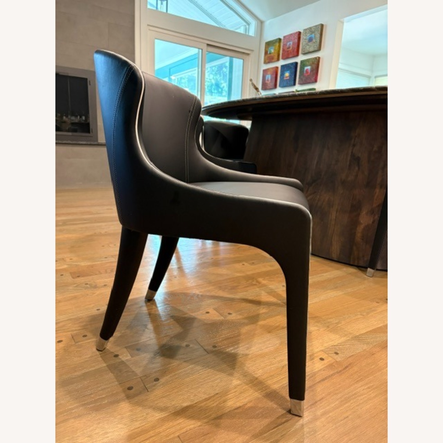 Roche Bobois Steeple Black Leather Dining Chairs - image-1