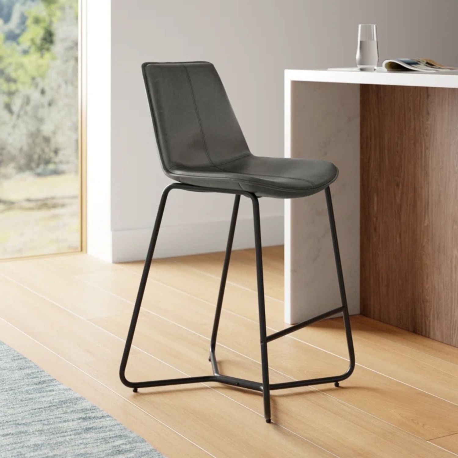 Wayfair Dark Gray Leather Stool - image-4