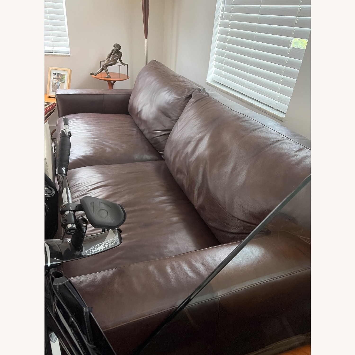 Crate & Barrel Dark Brown Leather Sleeper Sofa - image-3
