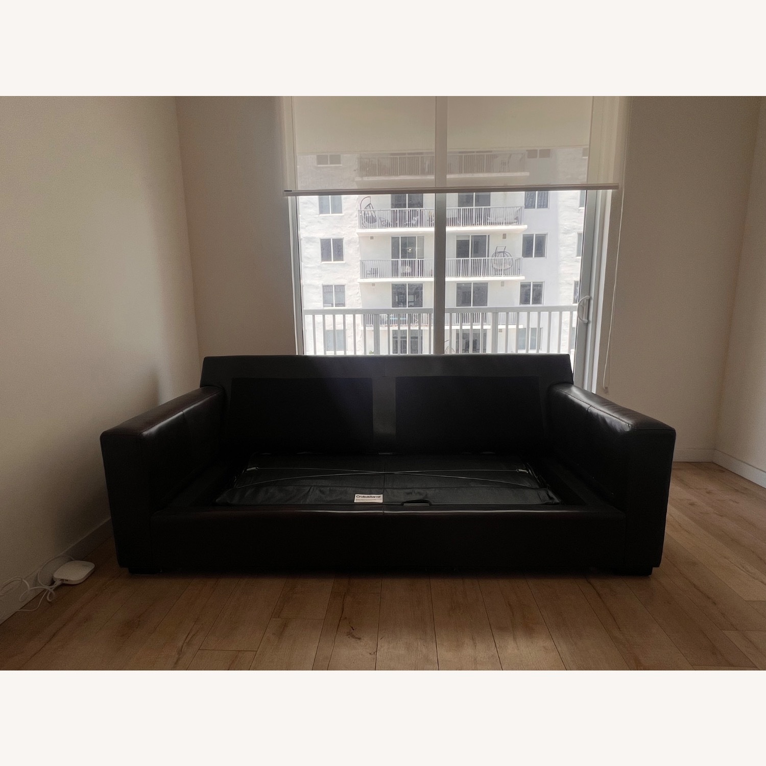 Crate & Barrel Dark Brown Leather Sleeper Sofa - image-2