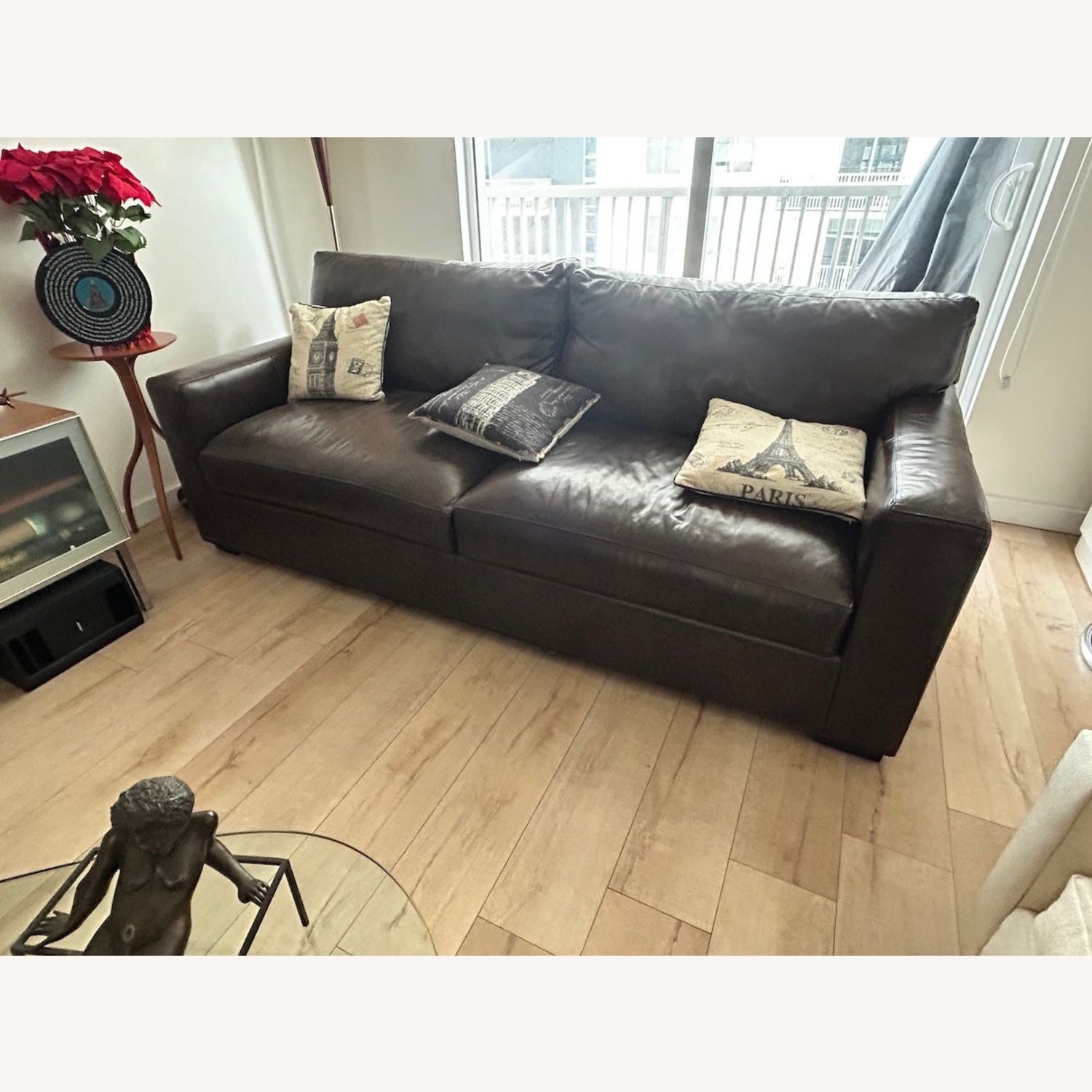 Crate & Barrel Dark Brown Leather Sleeper Sofa - image-1
