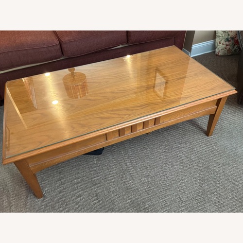 Used Ethan Allen Light Brown Wood Coffee Table for sale on AptDeco