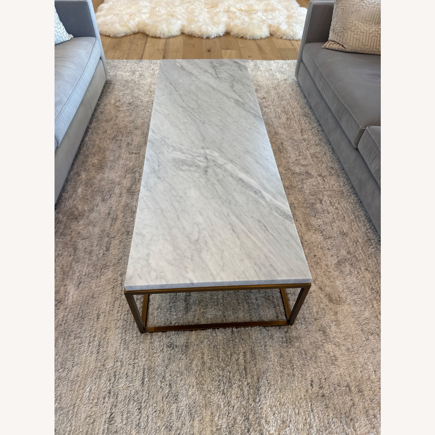 Restoration Hardware Nicholas Marble Brass Rectangle Coffee Table  - image-1