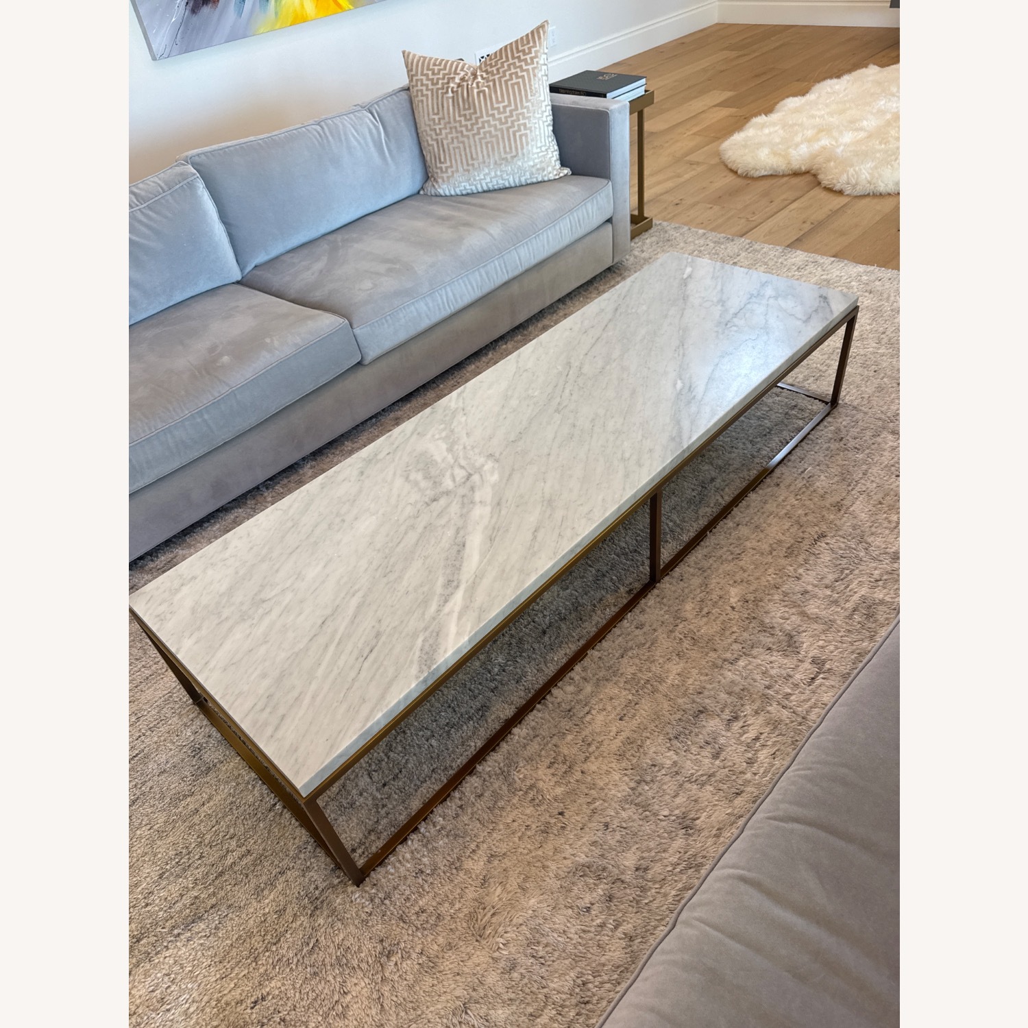 Restoration Hardware Nicholas Marble Brass Rectangle Coffee Table  - image-2