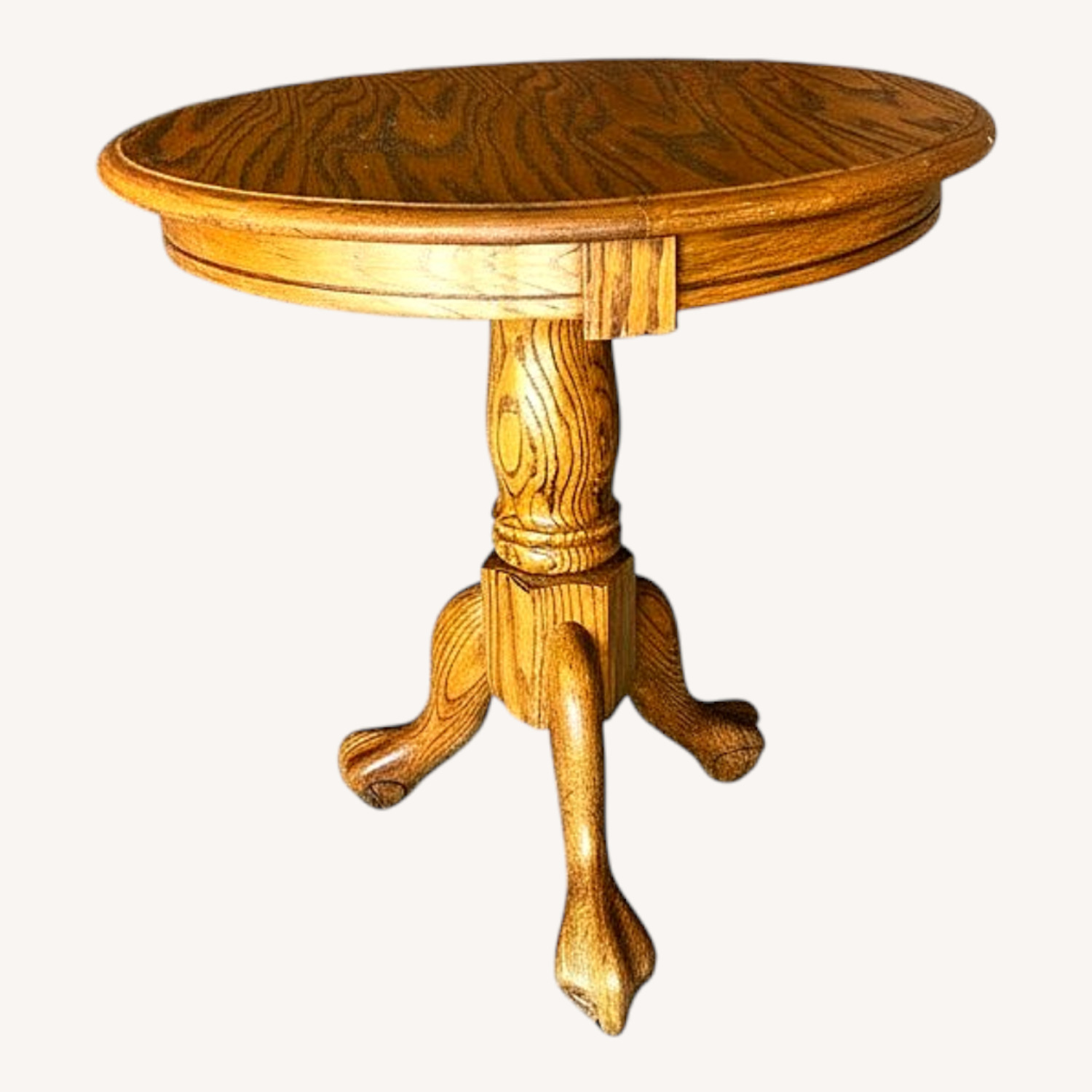 Vintage Golden Oak Pedestal End Table - Claw Foot - image-0