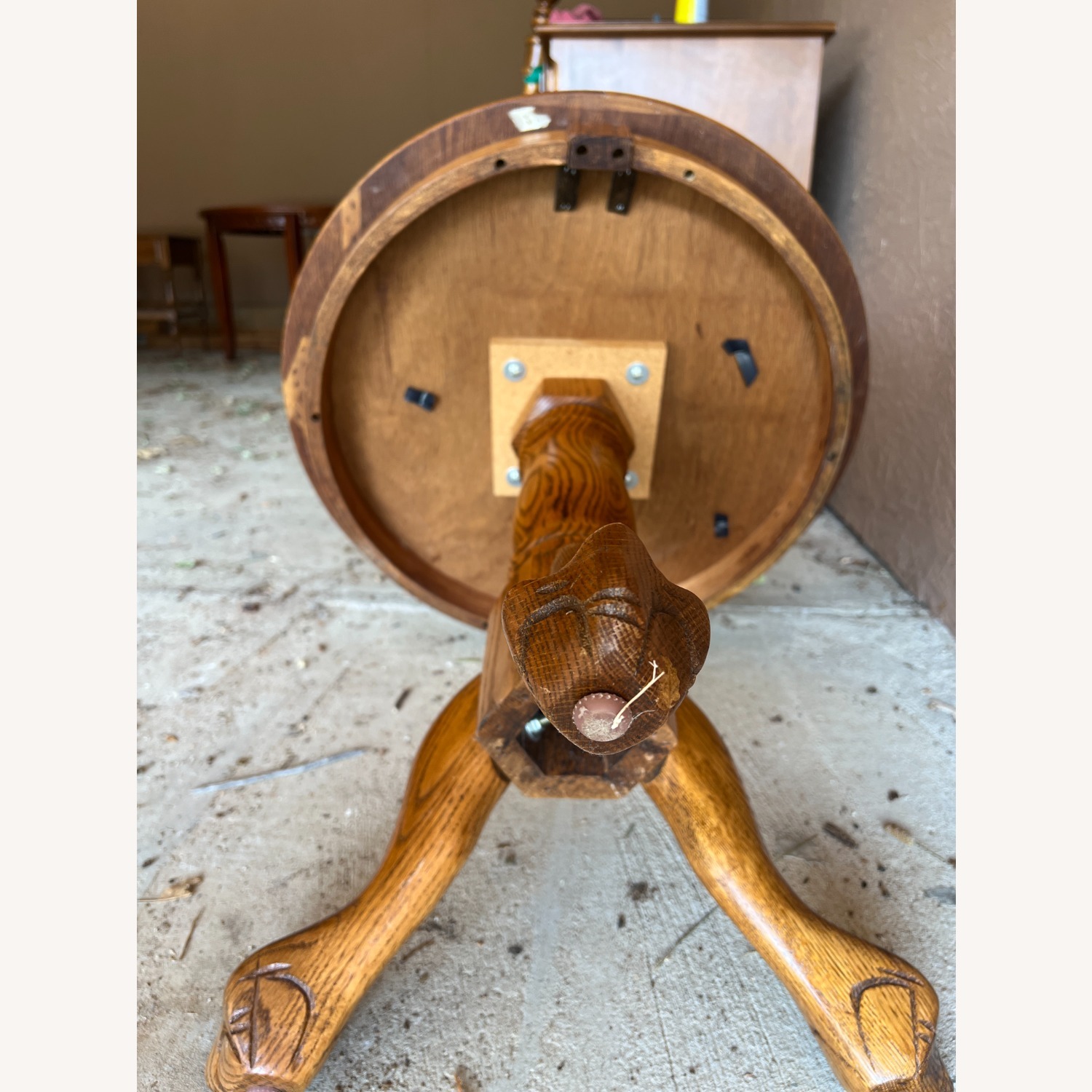Vintage Golden Oak Pedestal End Table - Claw Foot - image-6