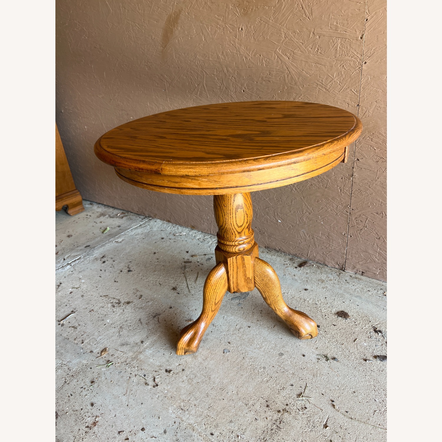 Vintage Golden Oak Pedestal End Table - Claw Foot - image-2