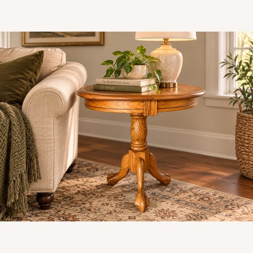 Used Vintage Golden Oak Pedestal End Table - Claw Foot for sale on AptDeco