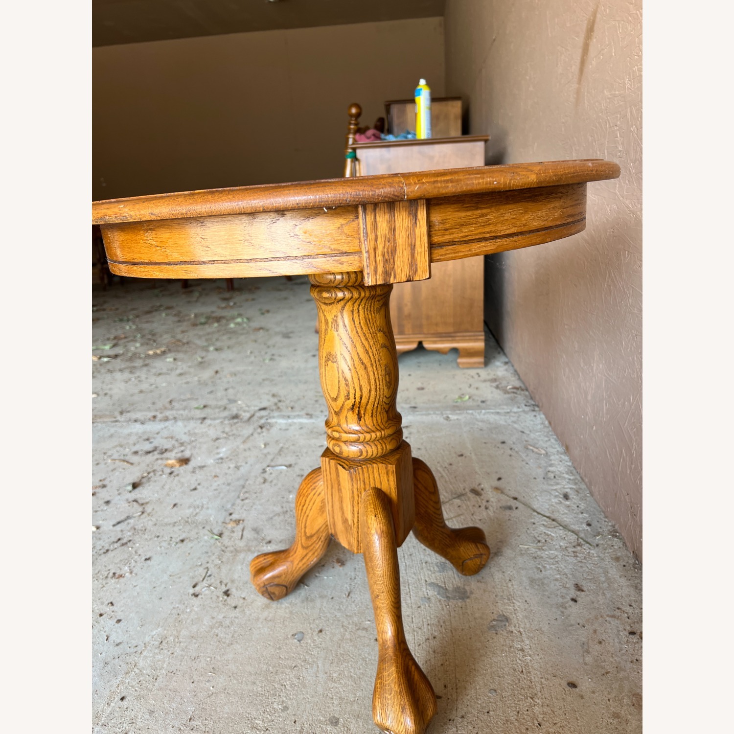 Vintage Golden Oak Pedestal End Table - Claw Foot - image-4